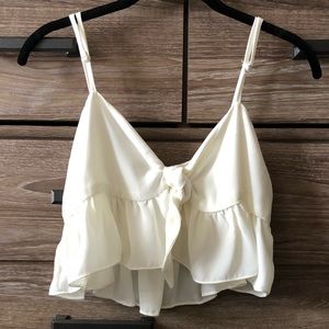 OLIVACEOUS White Tie-Front Crop Top S